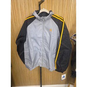 Adidas Boys XL Aluminum/Black Windbreaker Jacket With Hood & Yellow Stripes
